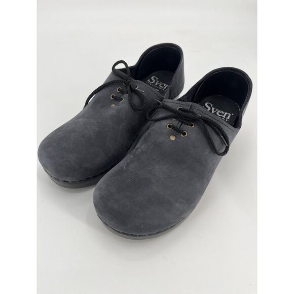 Sven Original Closed Back Tie Clogs Sz 40 Solid Black Swedish Low Heel Base - Picture 1 of 10